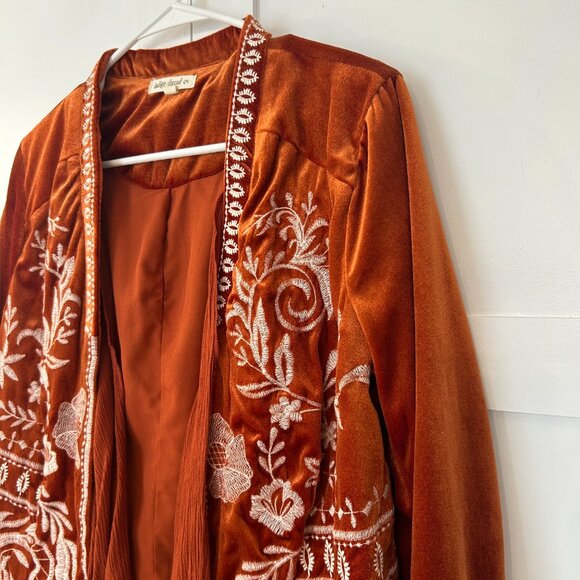 Indigo Thread Co. Embroidered Open Front Jacket – Size S Velvet with Woven Gauze - Picture 2 of 9